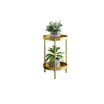 Round Metal Plant Stand 2-Tiered Gold Plant Pot Stand for Indoor&Outdoor in Small